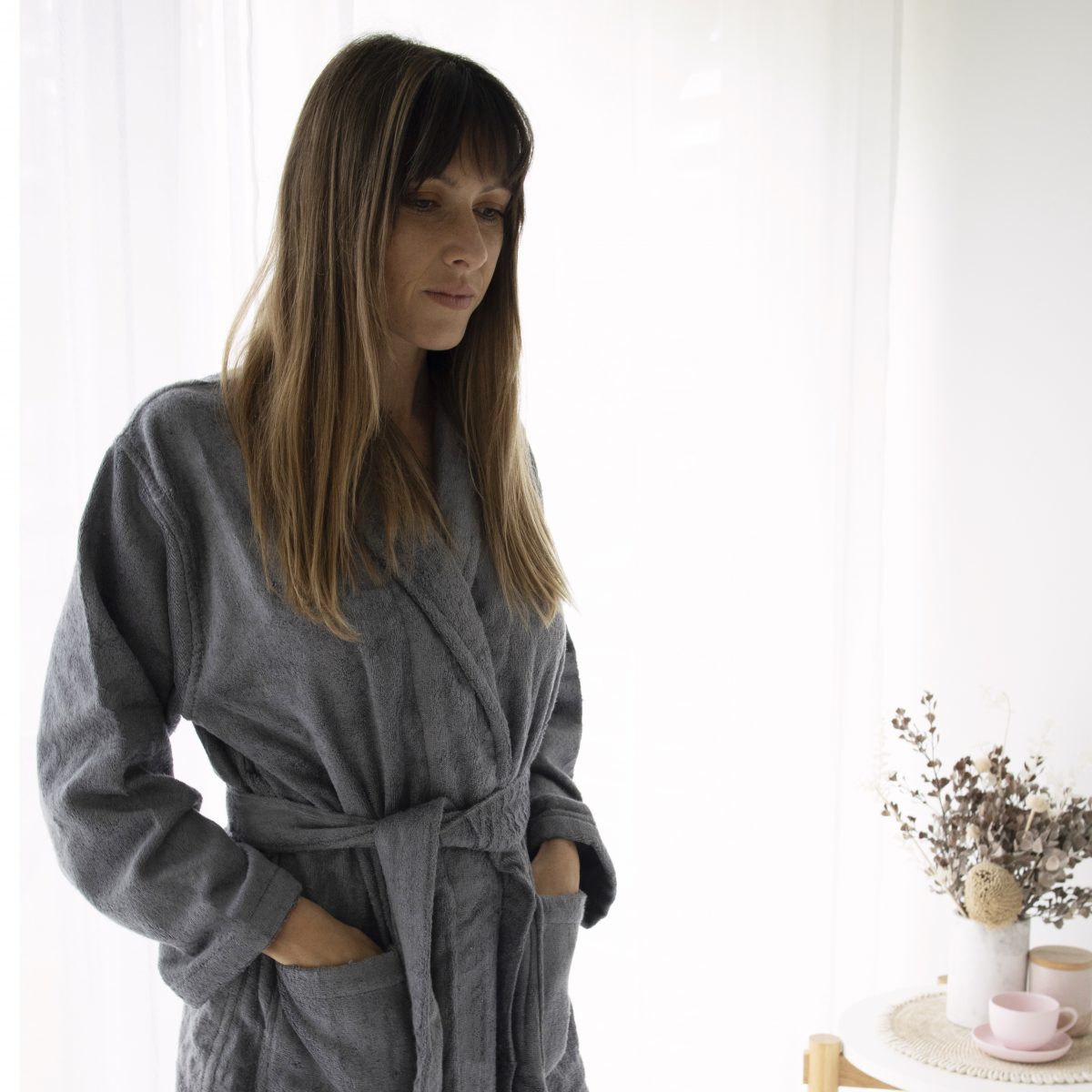 CHARCOAL BAMBOO BATHROBE SM BAMBOO BATHROBE